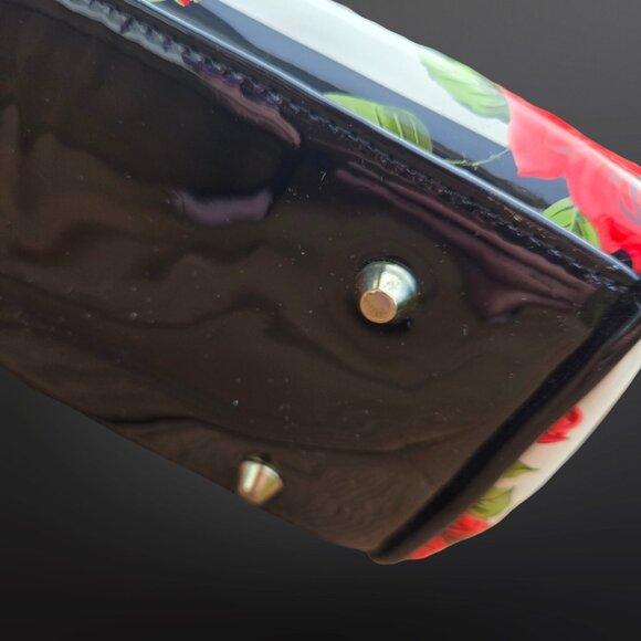 Y2K Glossy Top Handle Shoulder Bag Black White Striped Red Rose Floral Emo Goth - Picture 8 of 14